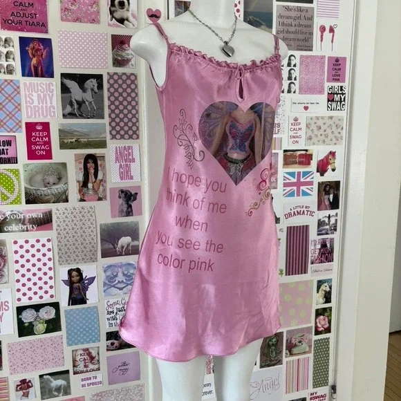 y2k la senza pink satin graphic slip dress size M - Picture 7 of 7